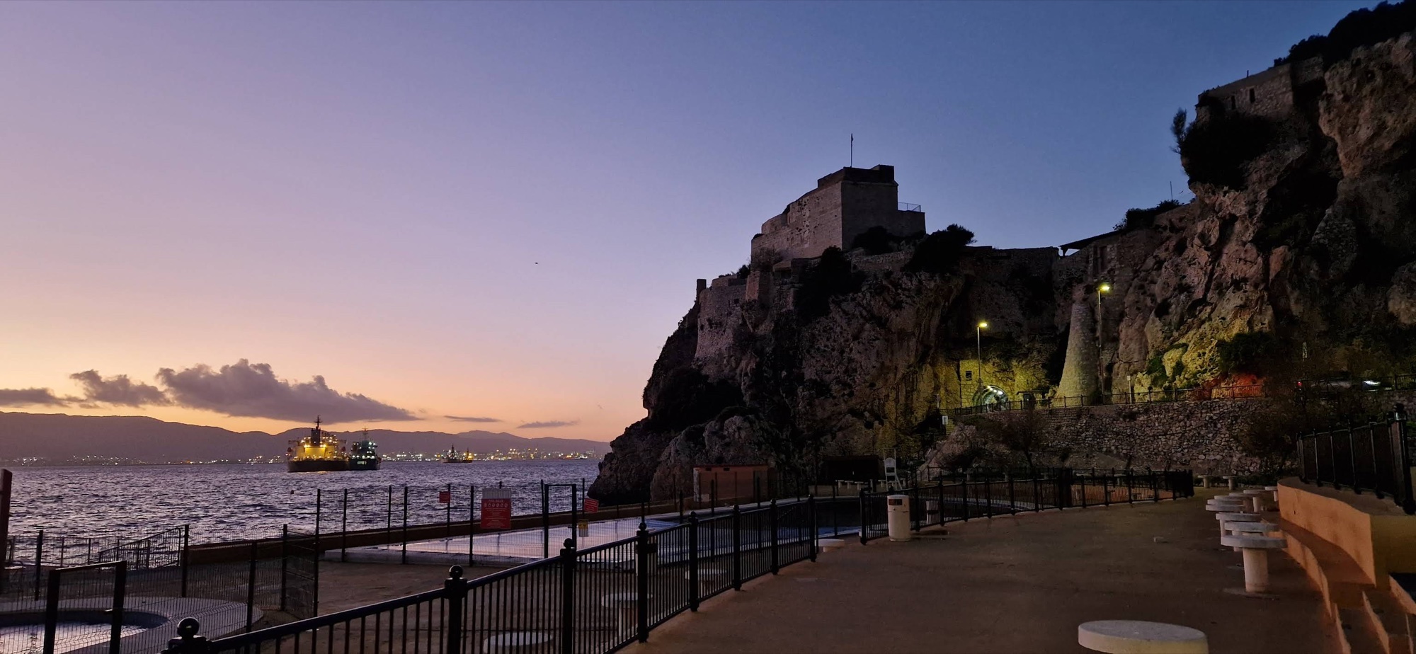 Twilight over the fortress walls at Rosia Bay